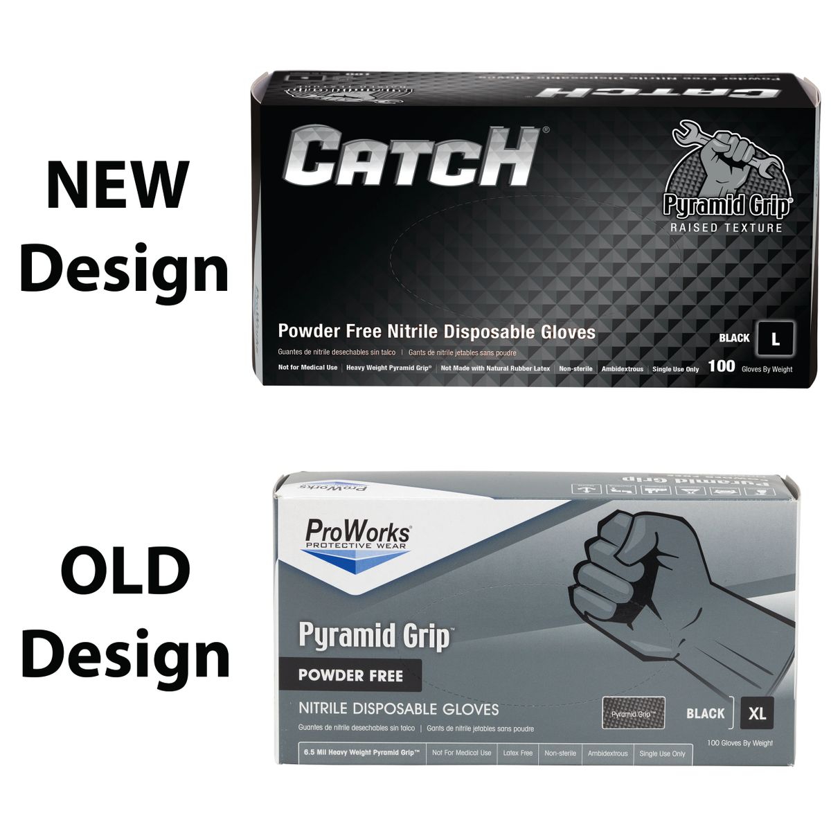 ProWorks®CATCH Pyramid Grip® Black Nitrile Gloves, Powder Free 8.5 mil